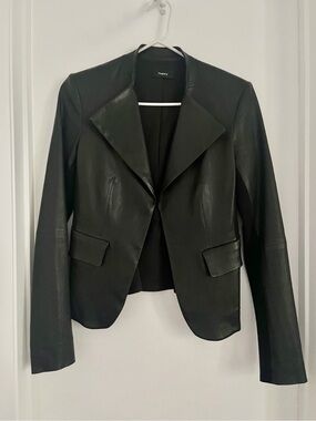 Theory Bristol Leather Peplum Black Blazer Jacket
